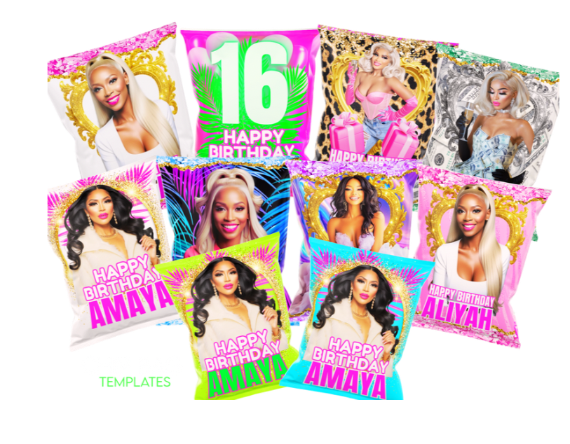 Big Mama 10 Custom Birthday Chip Bags – Party Favor unfilled and filled is in the description email image and name filled or unfilled see
