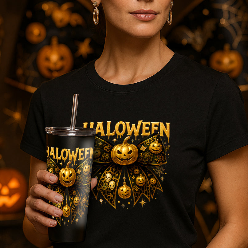 Halloween Bow tie and pumpkin tumblers