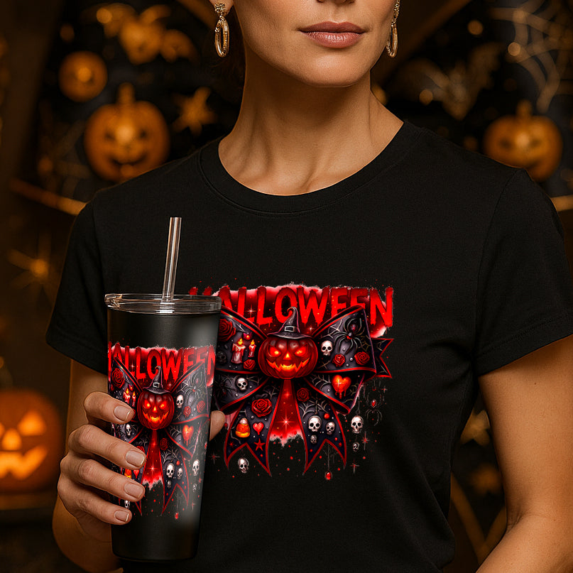 Halloween Bow tie and pumpkin tumblers