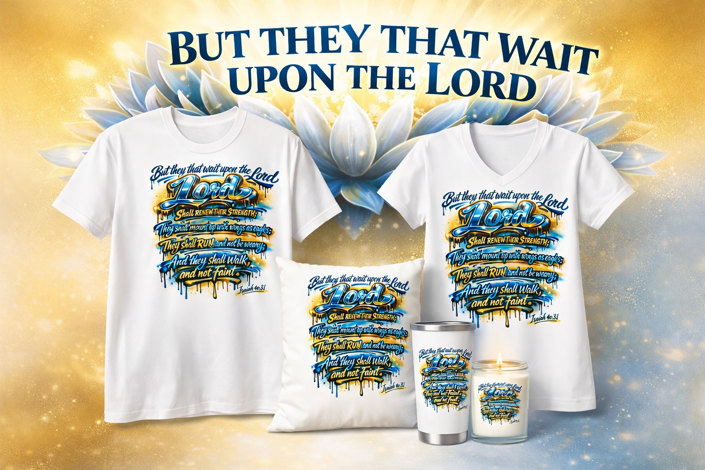 Renewed Strength Faith Bundle – Isaiah 40:31 (Shirt • Tumbler • Pillow • Candle)