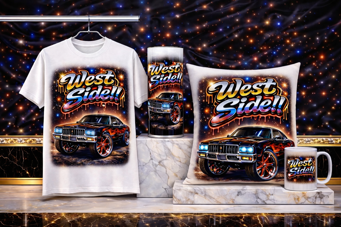 West Side Street Luxury Bundle – White Edition (Shirt, Tumbler, Pillow & Mug)