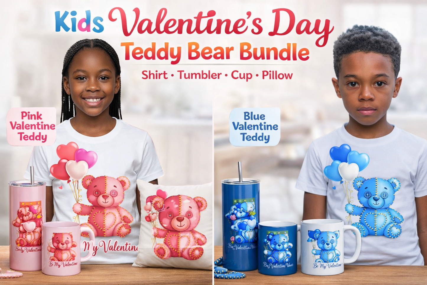 Kids Valentine’s Day Teddy Bear Bundle Pack (Unisex)