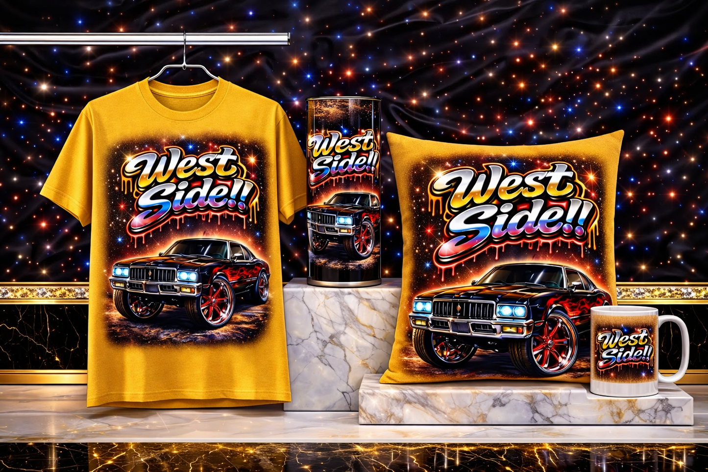 West Side Street Luxury Bundle – White Edition (Shirt, Tumbler, Pillow & Mug)
