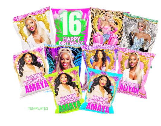 Big Mama 10 Custom Birthday Chip Bags – Party Favor unfilled and filled is in the description email image and name filled or unfilled see