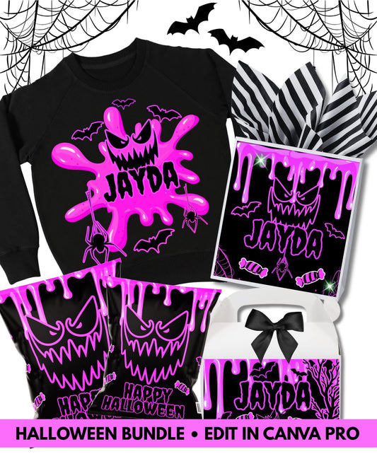 👻 Pink Drip Halloween Bundle – Personalized (Editable in Canva Pro)