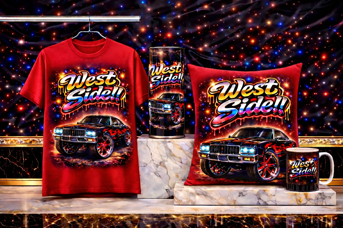 West Side Street Luxury Bundle – White Edition (Shirt, Tumbler, Pillow & Mug)