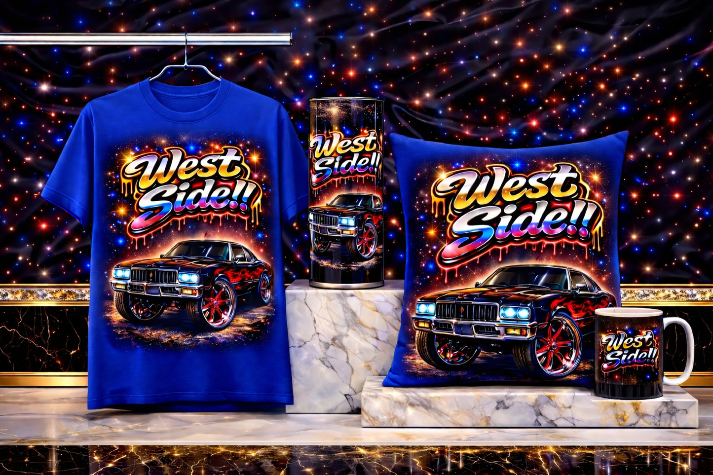 West Side Street Luxury Bundle – White Edition (Shirt, Tumbler, Pillow & Mug)