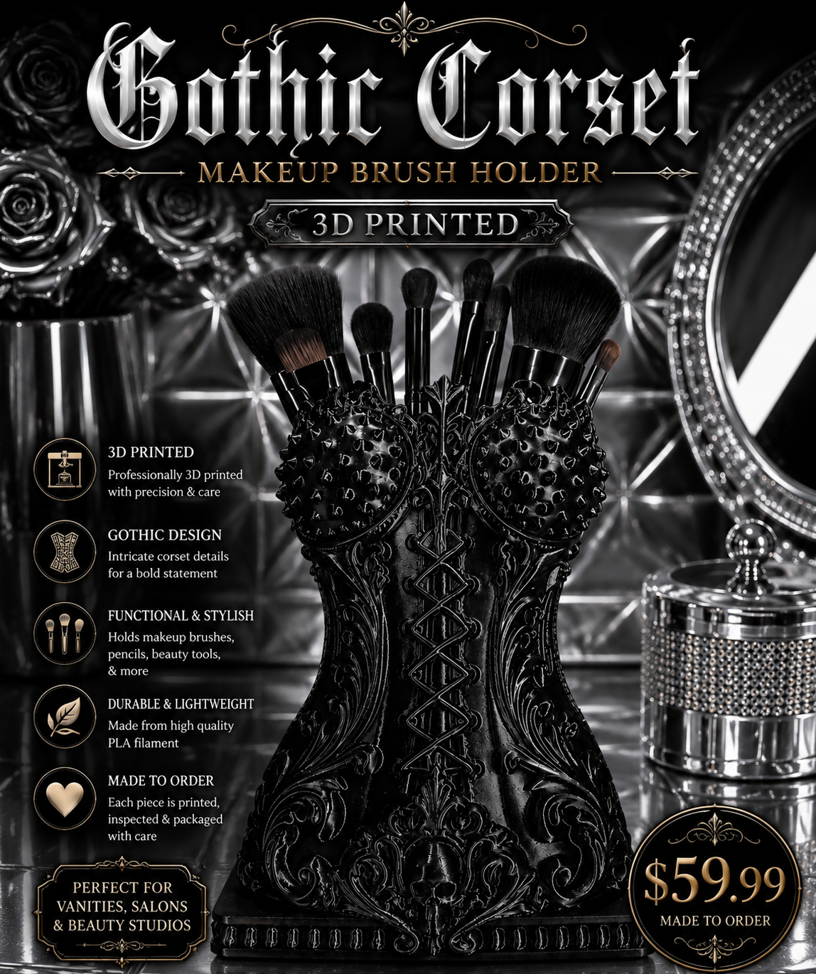 Gothic Corset Makeup Brush Holder – 3D Printed