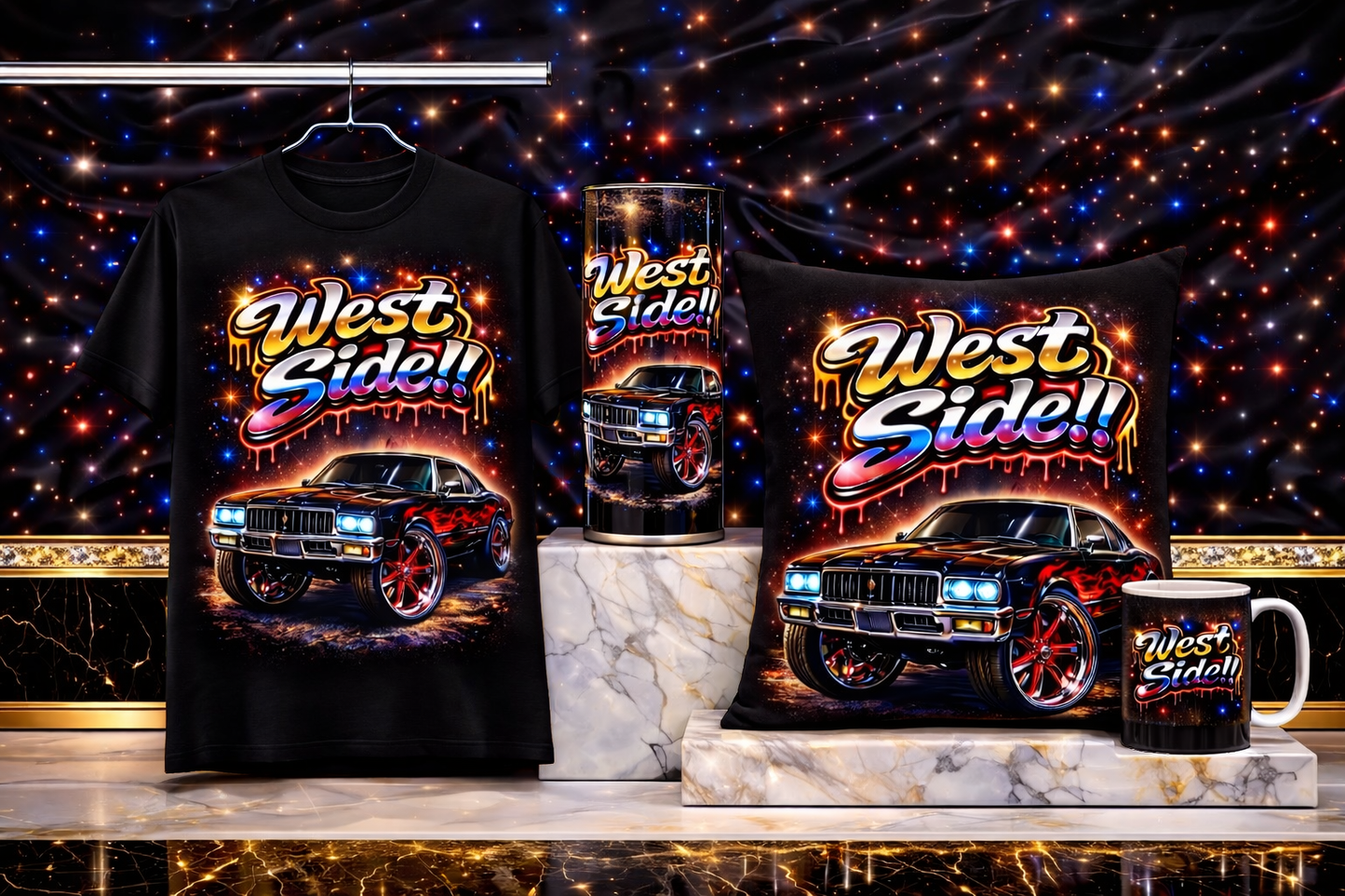 West Side Street Luxury Bundle – White Edition (Shirt, Tumbler, Pillow & Mug)