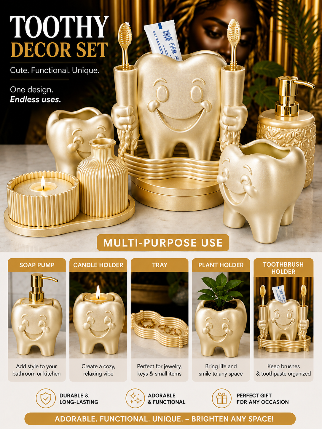 Toothy Multi-Purpose Bathroom Décor Set – 3D Printed