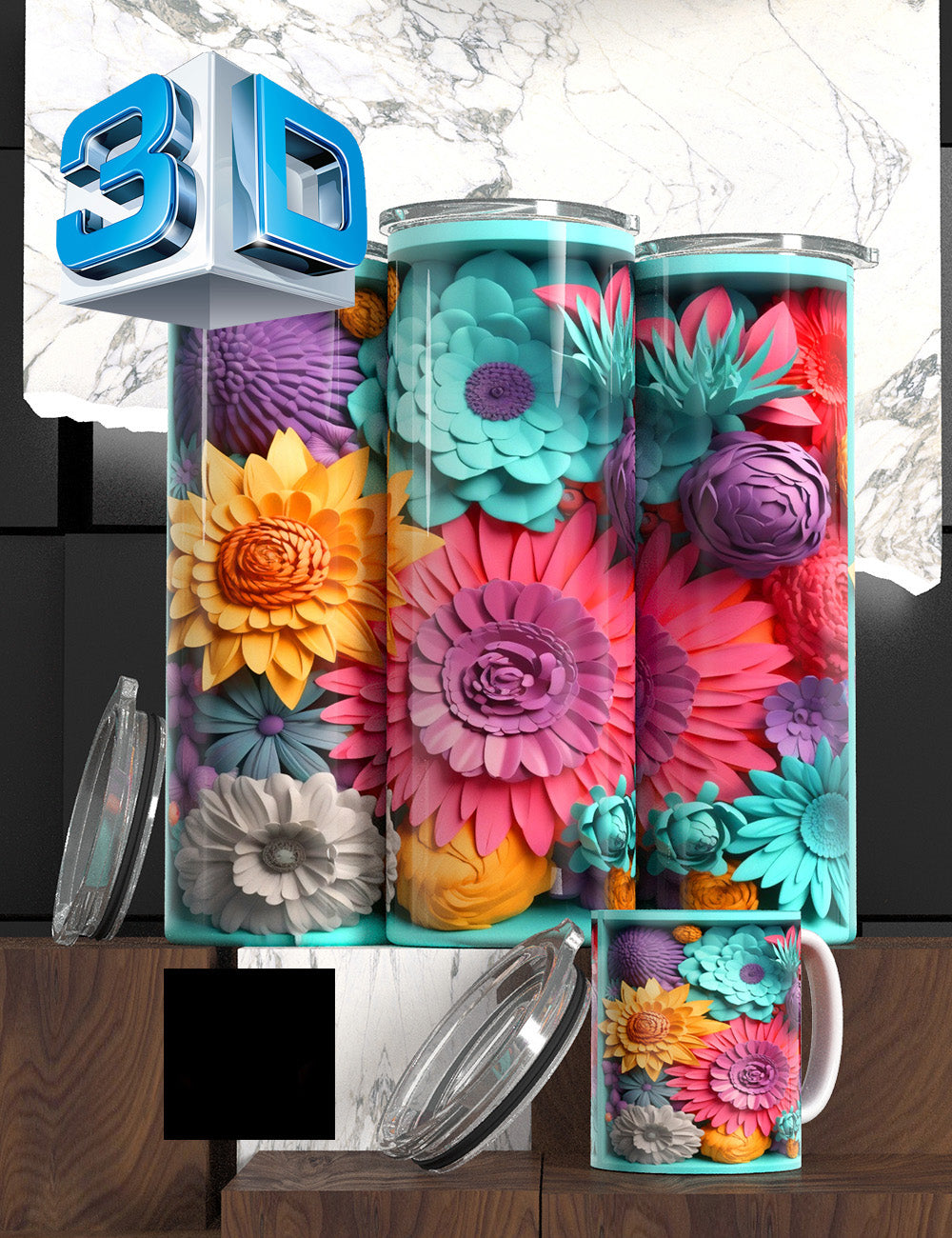 3D Floral State Series Tumbler – “Mother’s Tulip Bloom” Edition Cancer Awareness