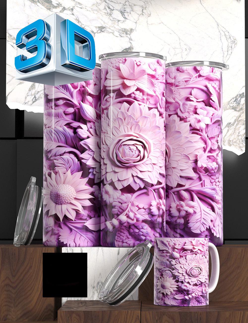 3D Floral State Series Tumbler – “Mother’s Tulip Bloom” Edition Cancer Awareness
