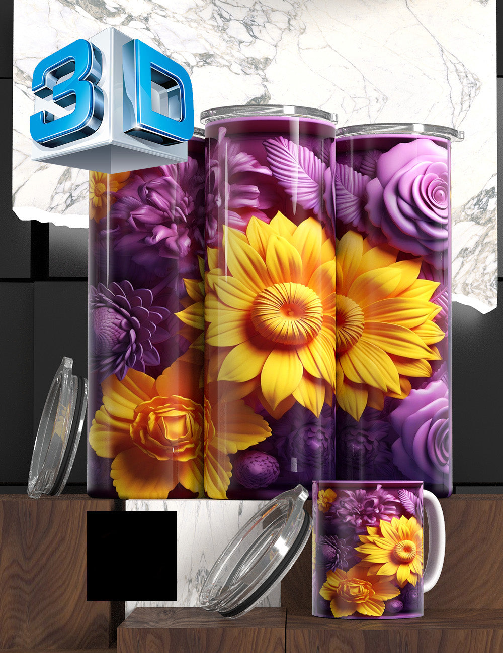 3D Floral State Series Tumbler – “Mother’s Tulip Bloom” Edition Cancer Awareness