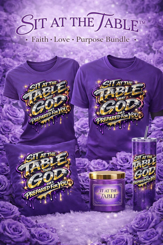 Sit at the table that God has prepared for you bundle 2 shirts 2 tumblers, 2 cups 2 candles