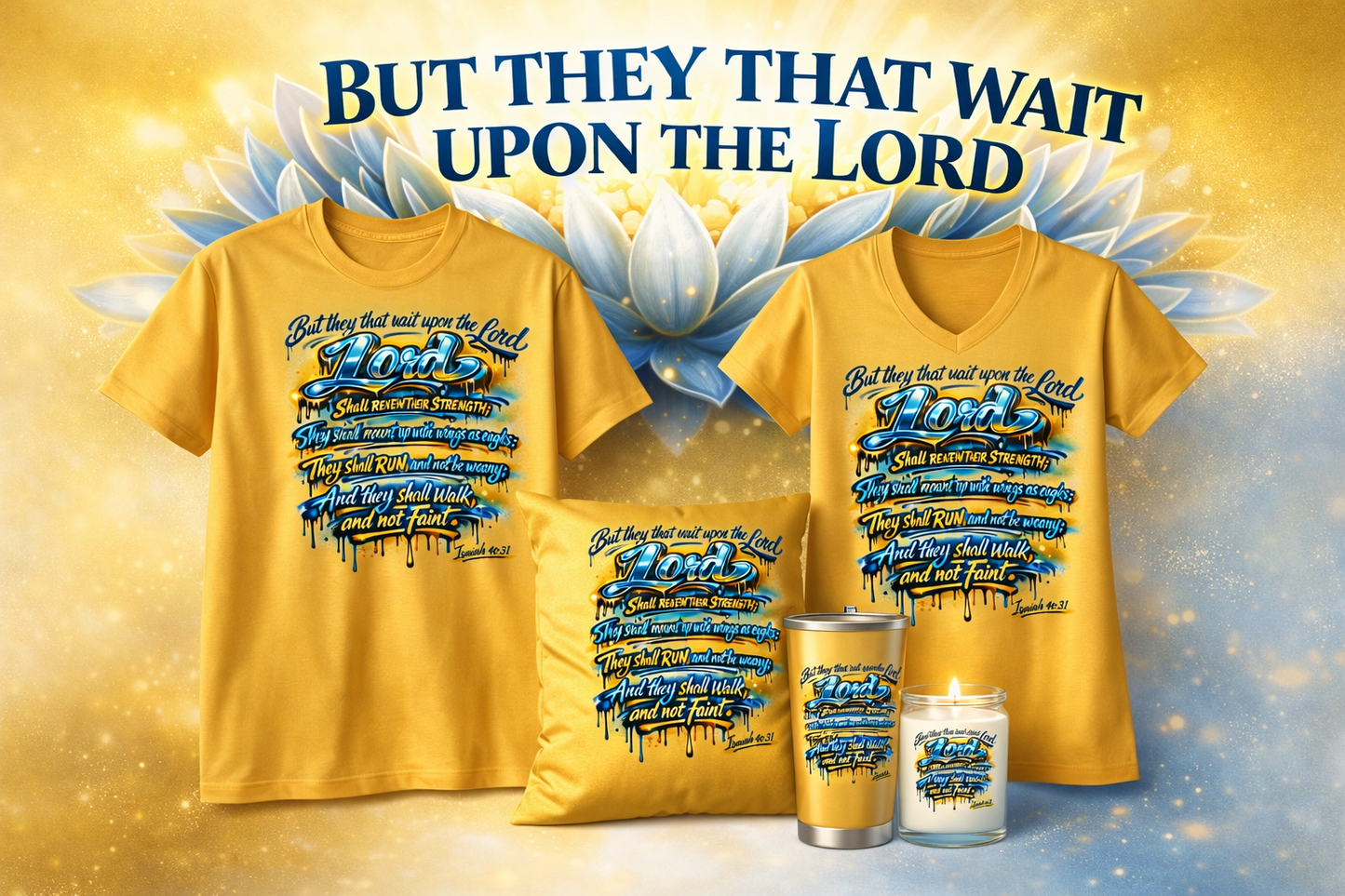 newed Strength Faith Bundle – Isaiah 40:31 (Shirt • Tumbler • Pillow • Candle)