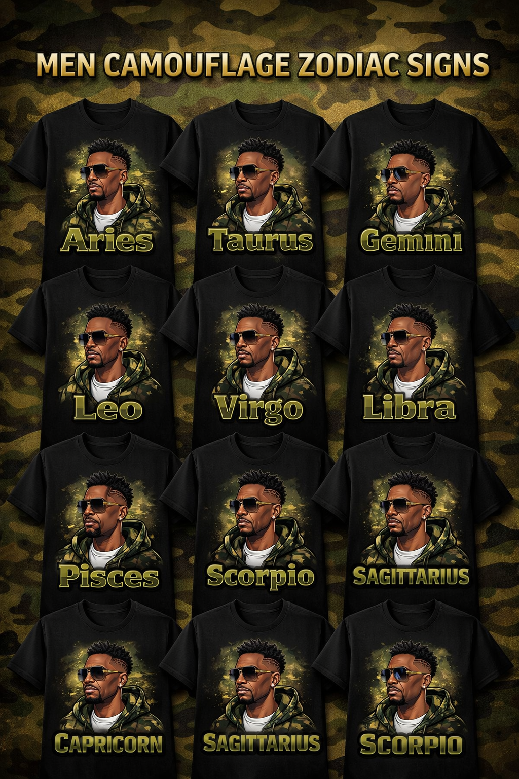 Men’s Camouflage Zodiac Sign T-Shirt | Zodiac Energy Collection