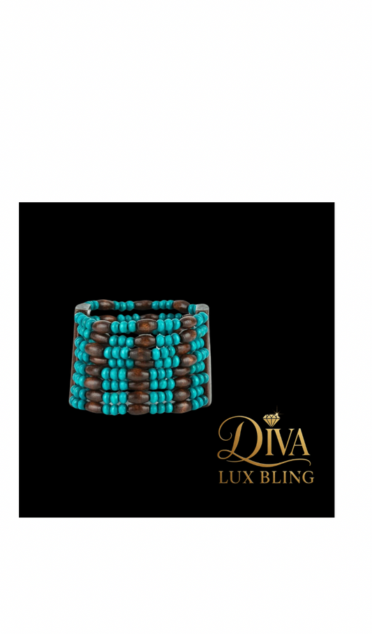 Natural Vibes Turquoise and Wood Bead Cuff