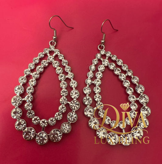 Diva Lux Bling Teardrop Rhinestone Earrings – Triple-Row Glam”