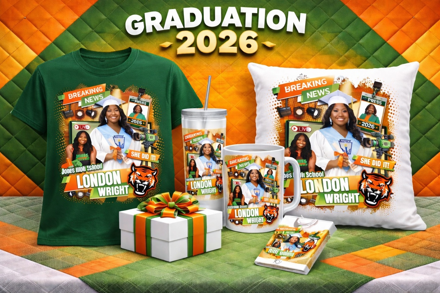 Graduation 2026 custom design bundle for kids size in this image email me for a price and I will send you a invoice. This is a cap and gown front face bundle