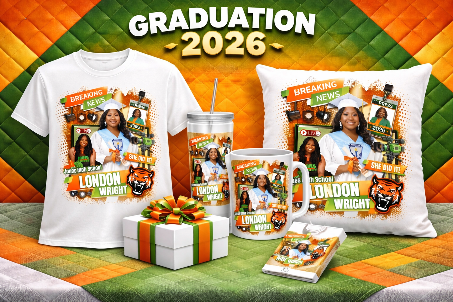Graduation 2026 custom design bundle for kids size in this image email me for a price and I will send you a invoice. This is a cap and gown front face bundle