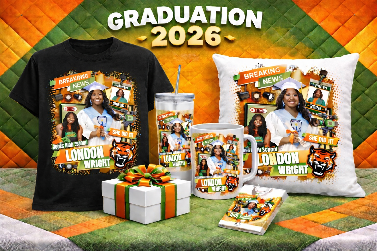 Graduation 2026 custom design bundle for kids size in this image email me for a price and I will send you a invoice. This is a cap and gown front face bundle