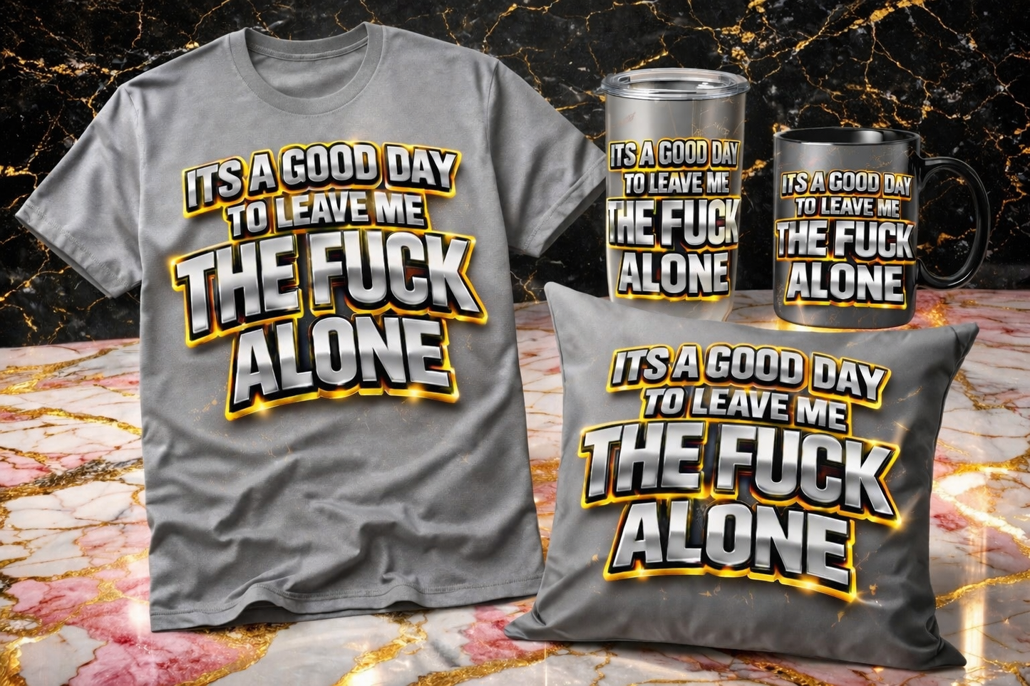 A Good Day To Leave Me Alone” Statement Tee – Bold 3D Metallic Design