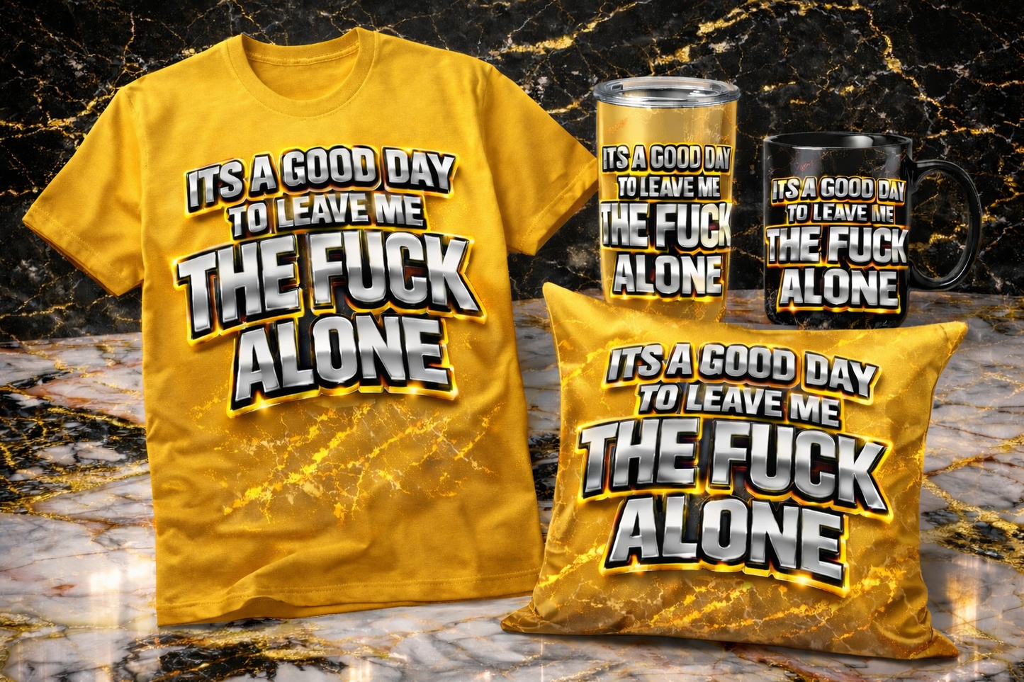 A Good Day To Leave Me Alone” Statement Tee – Bold 3D Metallic Design