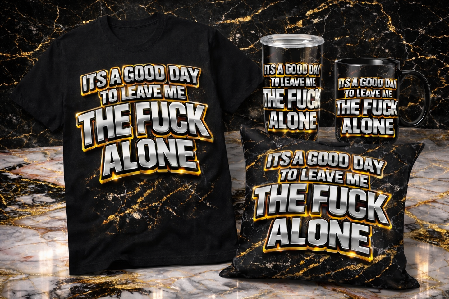 A Good Day To Leave Me Alone” Statement Tee – Bold 3D Metallic Design