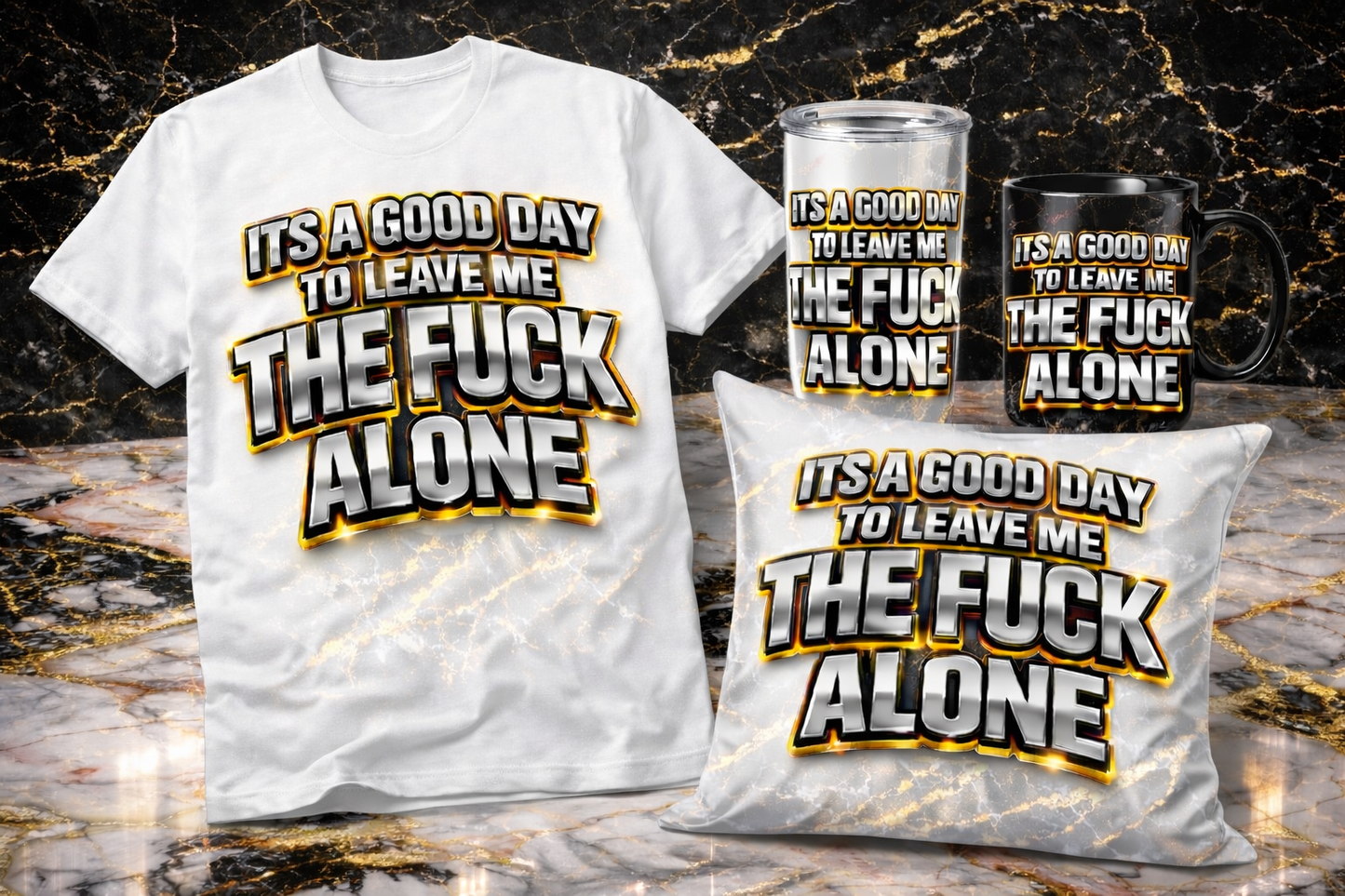 A Good Day To Leave Me Alone” Statement Tee – Bold 3D Metallic Design