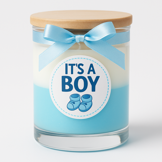 t’s a Boy – Blue & White Layered Baby Shower Candle