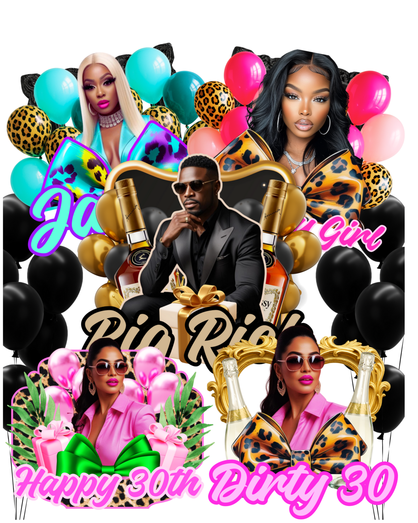 Dirty 30 Luxe Birthday Bundle – Leopard & Champagne Theme” edible photo