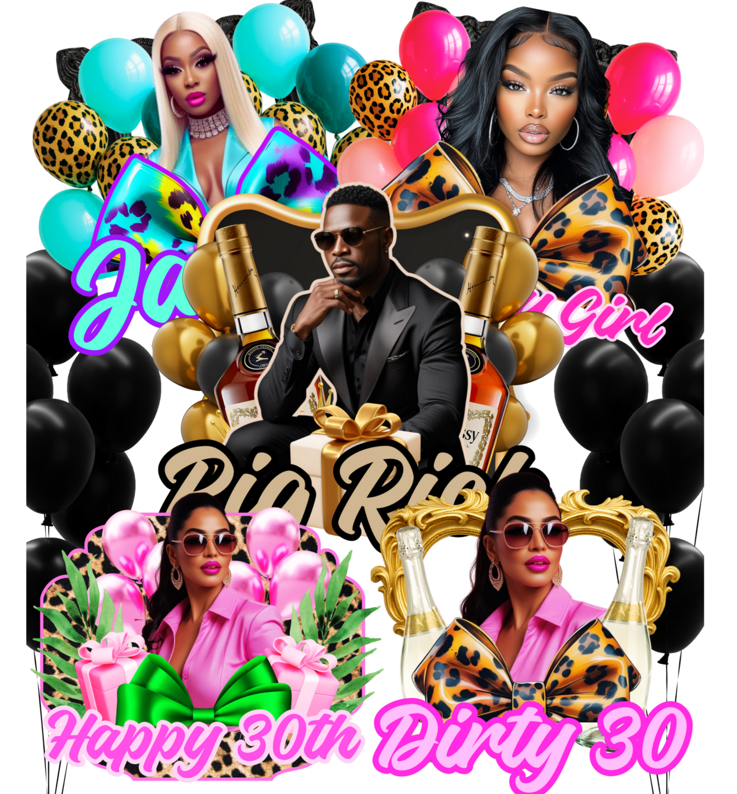 🎉✨ CUSTOM GLAM PARTY FAVOR BAGS — DIRTY 30 • BIG RICK • BIRTHDAY GIRL EDITION