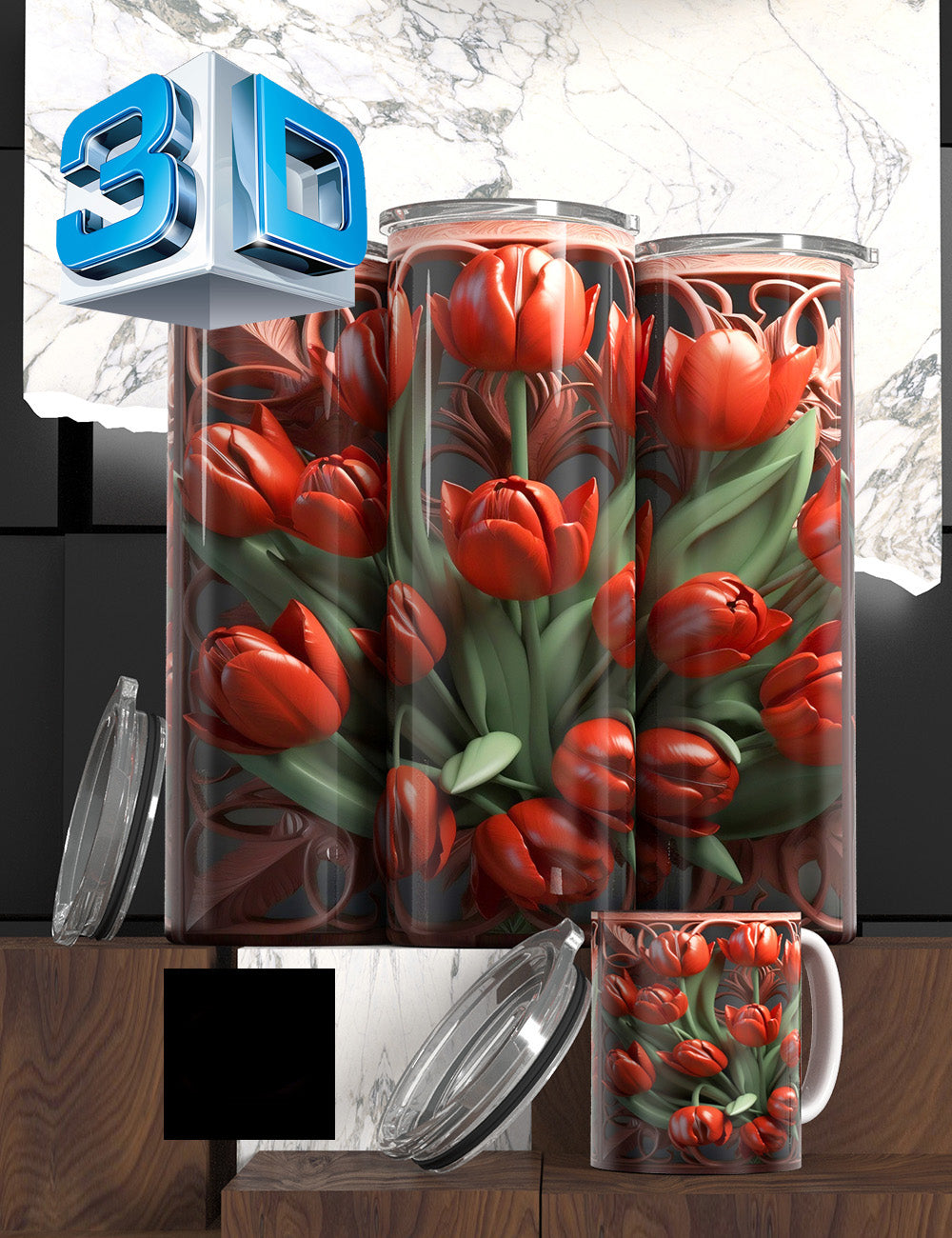 3D Floral State Series Tumbler – “Mother’s Tulip Bloom” Edition Cancer Awareness