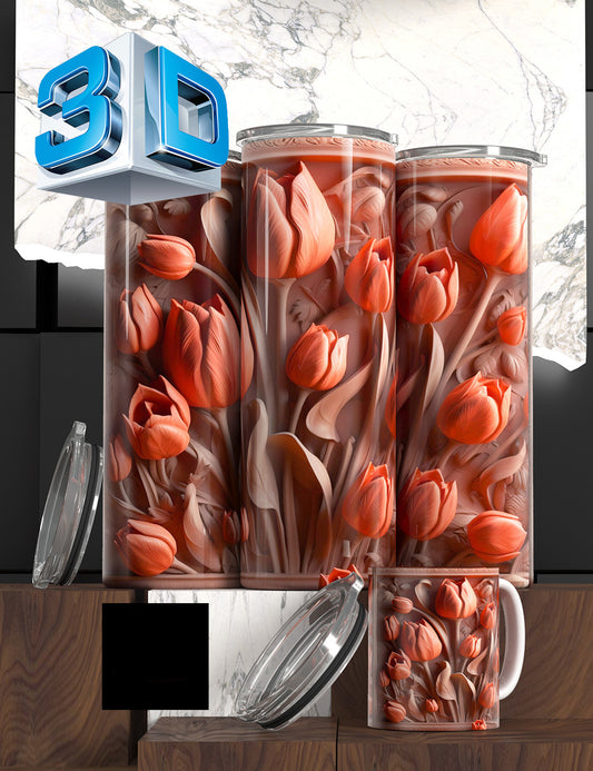 3D Floral State Series Tumbler – “Mother’s Tulip Bloom” Edition Cancer Awareness