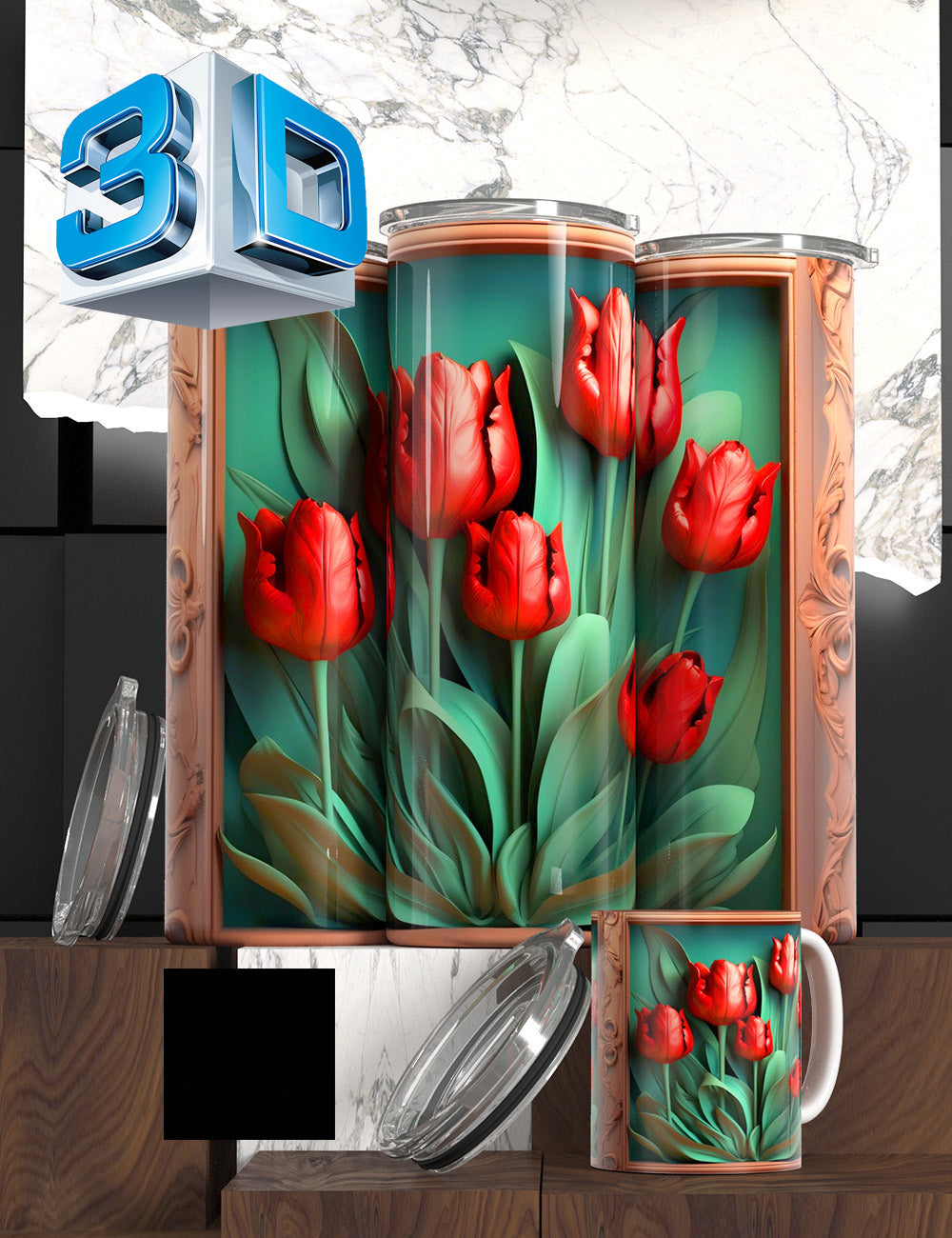 3D Floral State Series Tumbler – “Mother’s Tulip Bloom” Edition Cancer Awareness