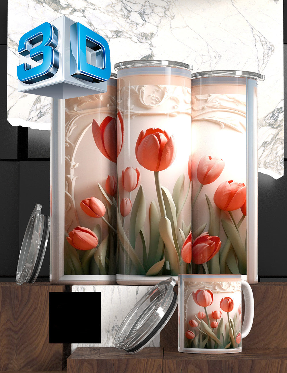 3D Floral State Series Tumbler – “Mother’s Tulip Bloom” Edition Cancer Awareness